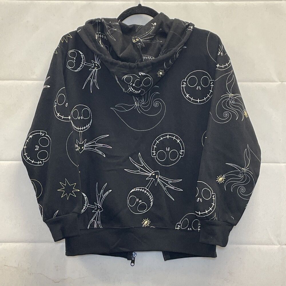 NEW! Disney NBC Jack & Zero, Zip Up Hoodie Size MD, Black, Outline AOP, Freeze - Picture 8 of 8